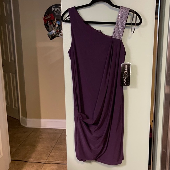 Betsy & Adam Dresses & Skirts - 💜NWT Cocktail dress dark purple rhinestone strap